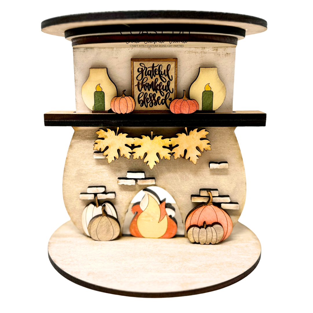 Fireplace Two-Sided Fall and Christmas Candle Holder