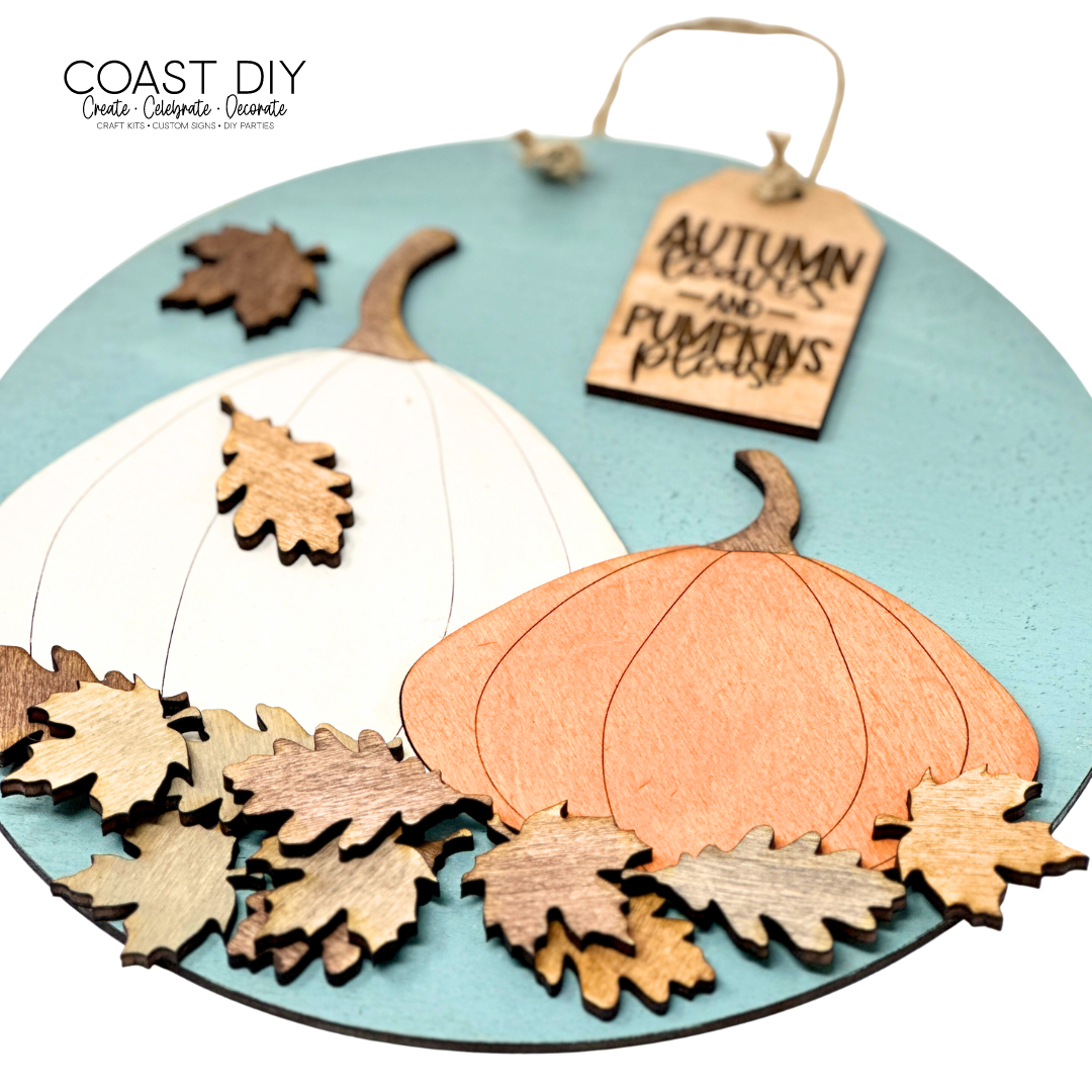 Autumn Leaves and Pumpkins Please 10" Round Sign