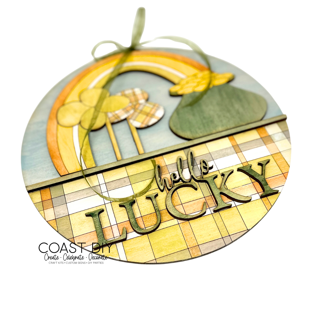 Hello Lucky Sign with stain complete craft kit