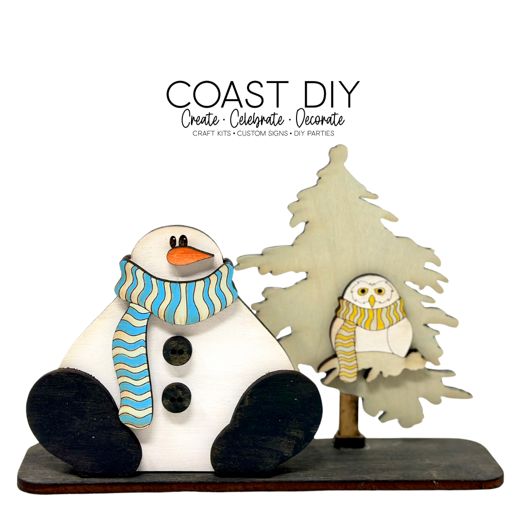 Scarf Snowman and Owl in Tree