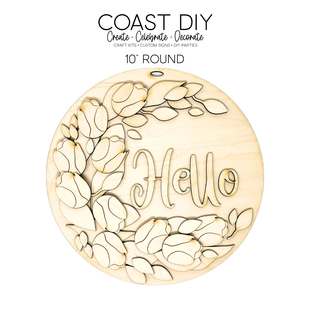 Hello Tulips Round Sign