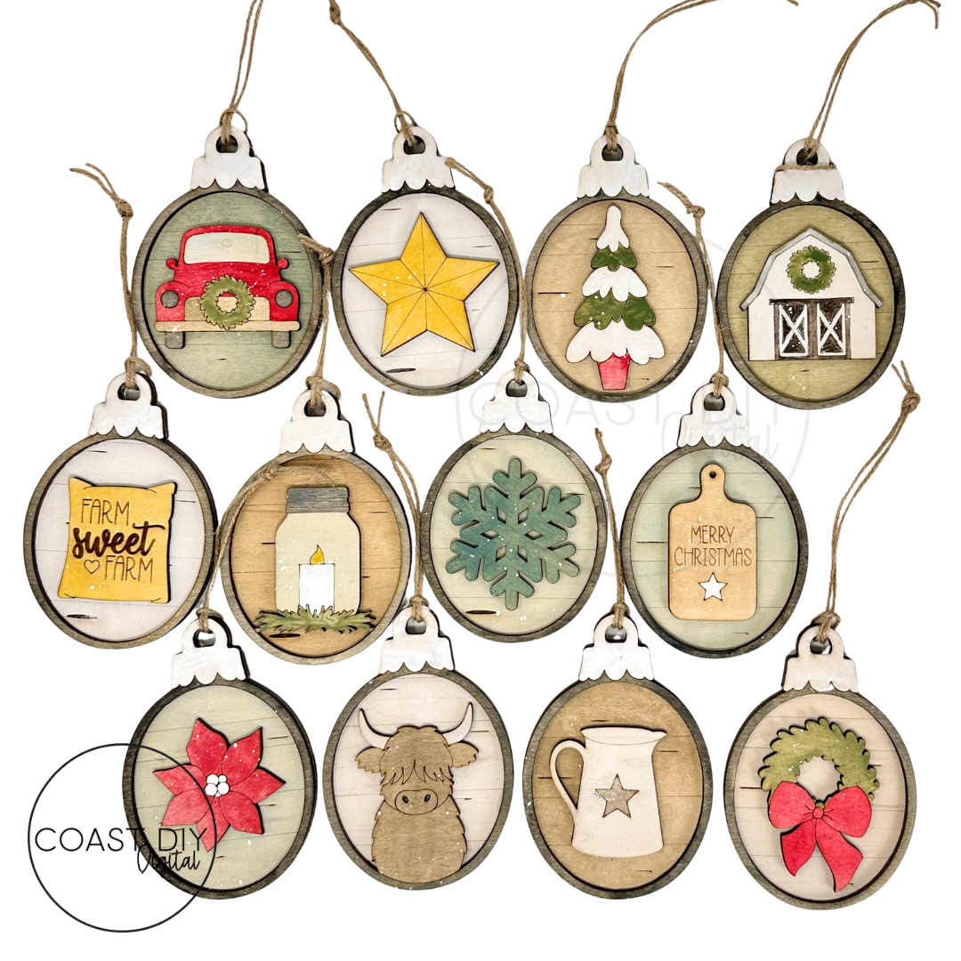 Farmhouse Woodgrain Oval Ornaments Craft Kit