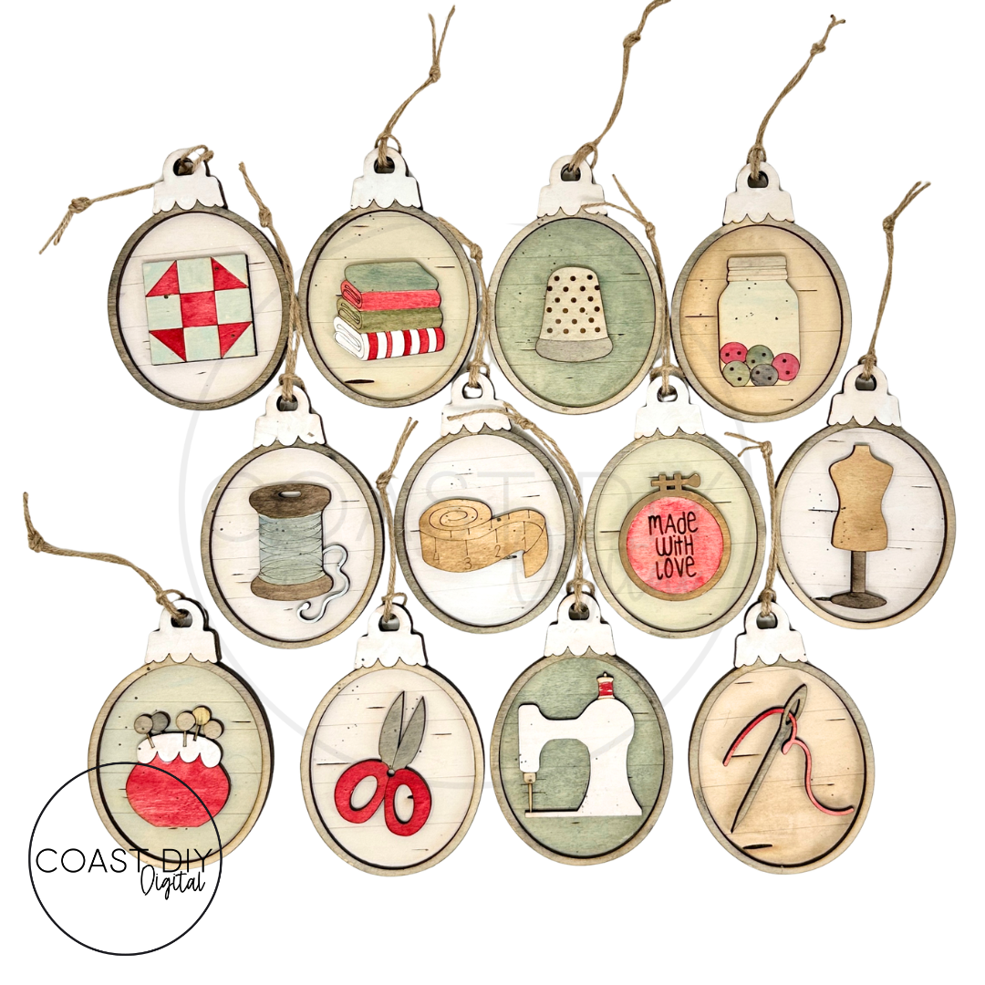 Sewing Woodgrain Oval Ornaments Craft Kit