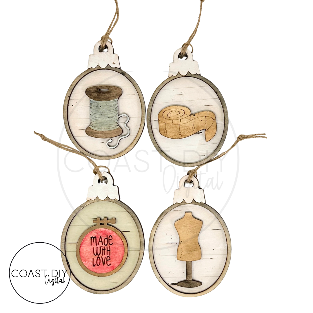 Sewing Woodgrain Oval Ornaments Craft Kit