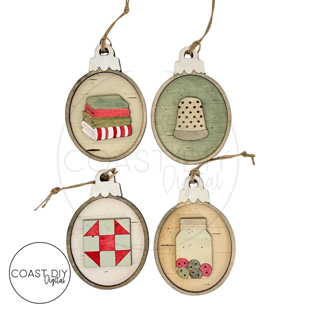 Sewing Woodgrain Oval Ornaments Craft Kit