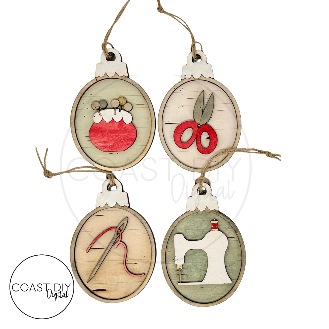 Sewing Woodgrain Oval Ornaments Craft Kit