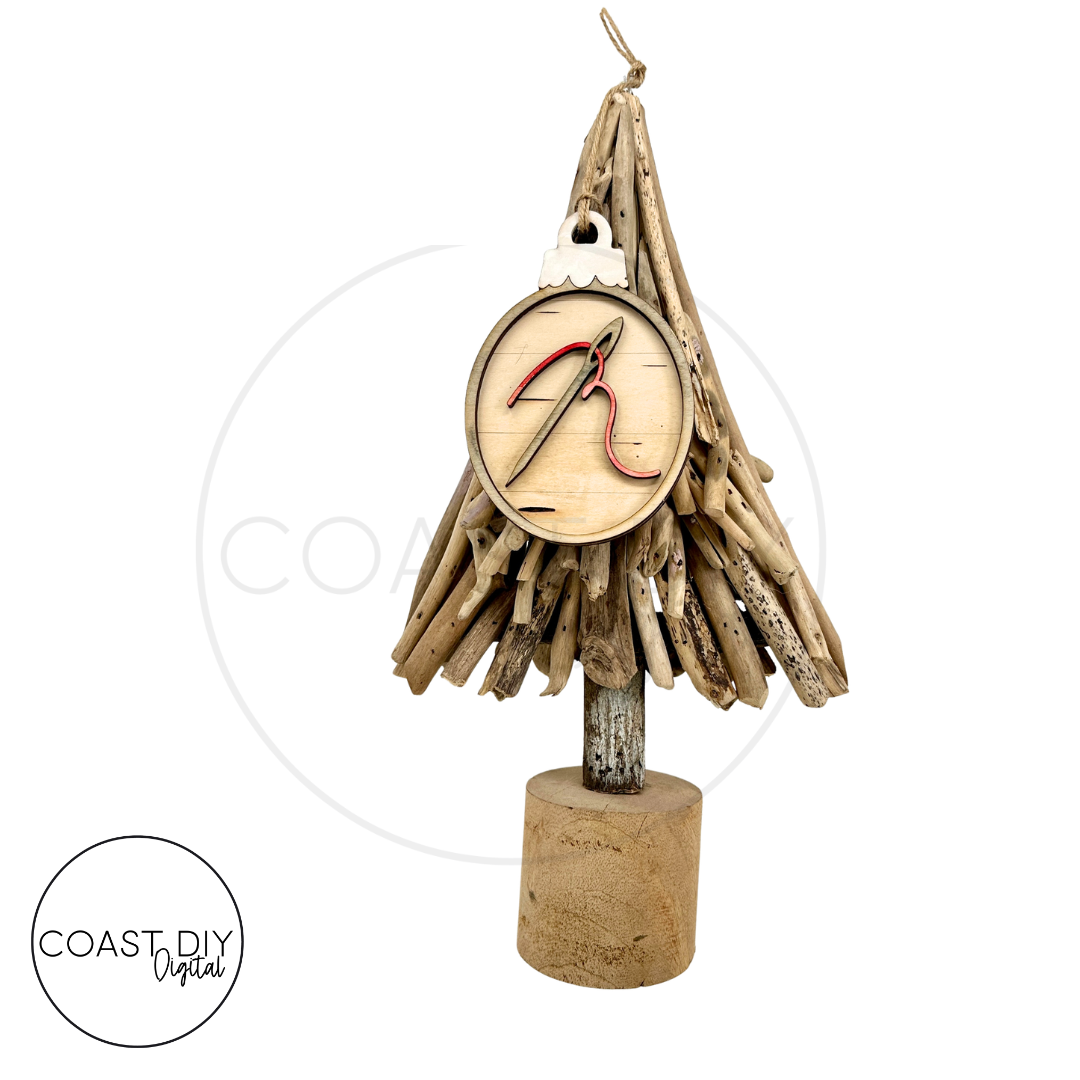 Sewing Woodgrain Oval Ornaments Craft Kit