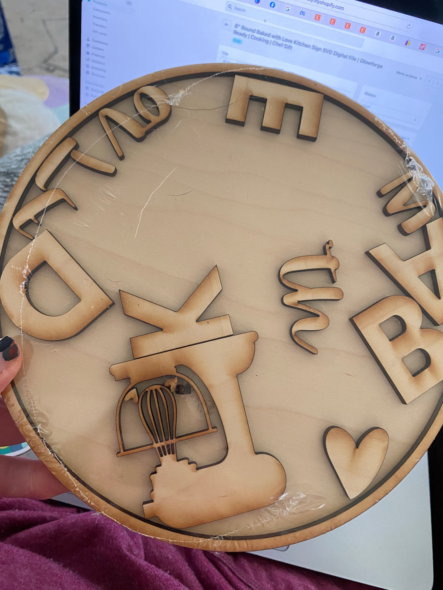 8" Round Baked with Love Kitchen Sign SVG Digital File | Glowforge Ready | Cooking | Chef Gift