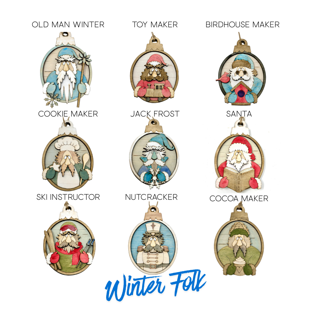 Winter Folk Oval Ornaments DIY Craft Kit