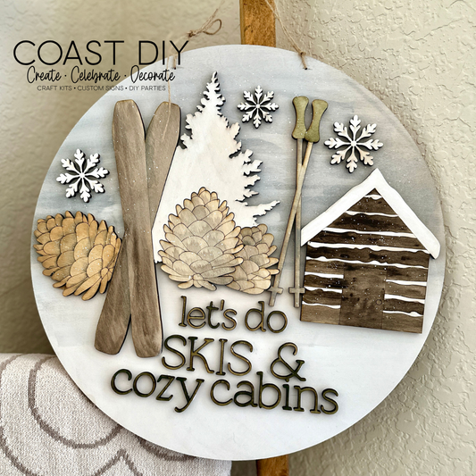 Skis and Cozy Cabins Doorhanger
