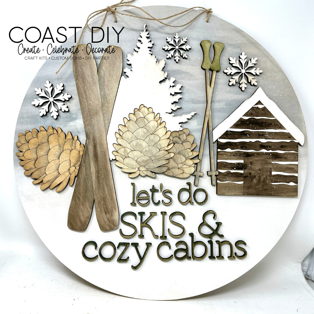 Skis and Cozy Cabins Doorhanger