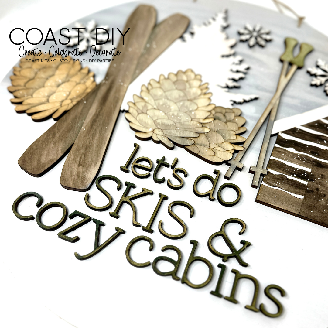 Skis and Cozy Cabins Doorhanger