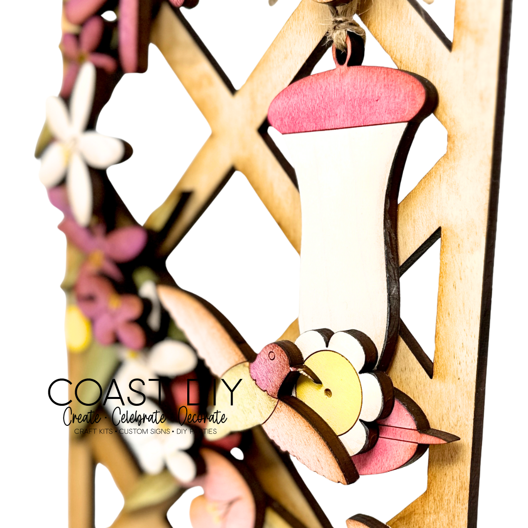 Trellis with Hummingbird Feeder & Flowers Craft Kit