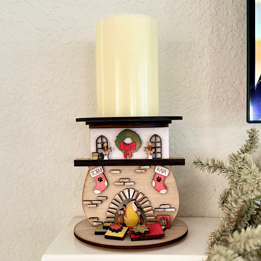 Fireplace Two-Sided Fall and Christmas Candle Holder