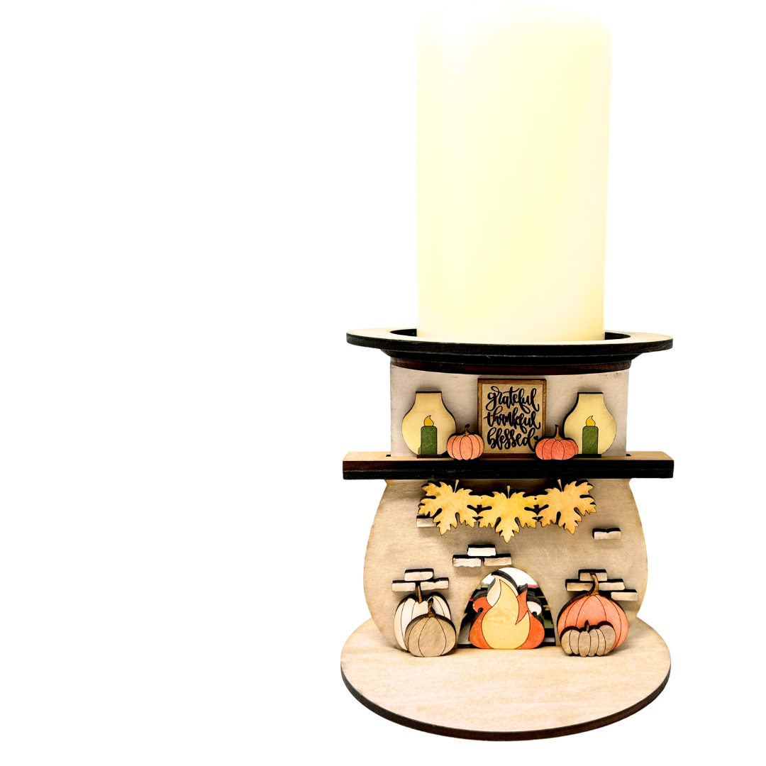 Fireplace Two-Sided Fall and Christmas Candle Holder