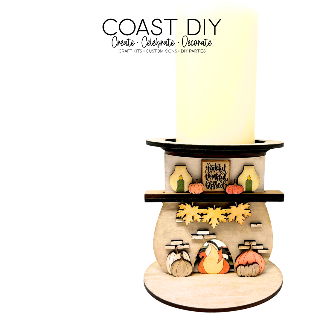 Fireplace Two-Sided Fall and Christmas Candle Holder
