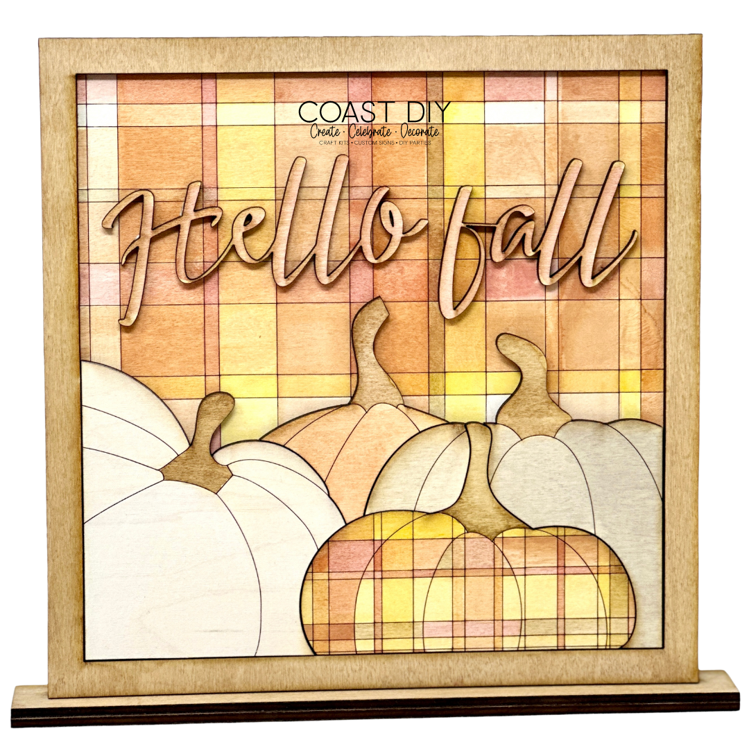 Hello Fall Plaid Shelf Sitter