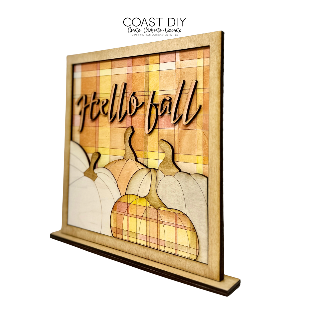 Hello Fall Plaid Shelf Sitter