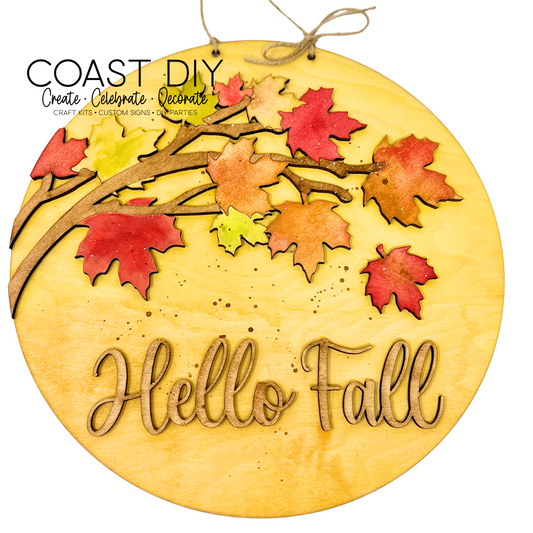 Hello Fall Leaves Round Sign