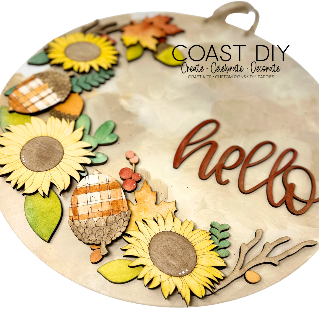 Fall Wreath Hello Door Hanger or Desk Hanger