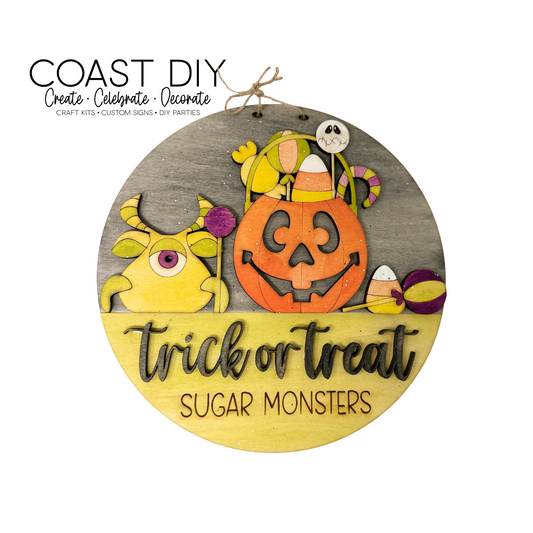 Trick or Treat Sugar Monsters Round sign craft kit