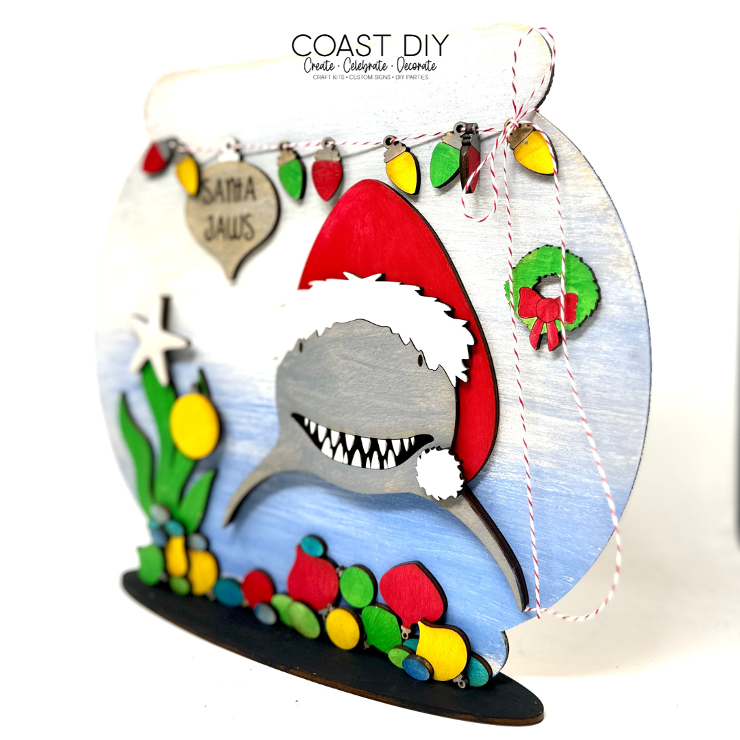 Santa Claws or Santa Jaws Christmas Scene Shelf Sitter