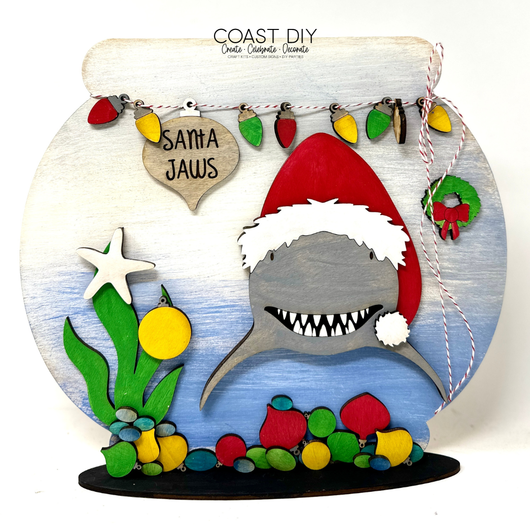 Santa Claws or Santa Jaws Christmas Scene Shelf Sitter