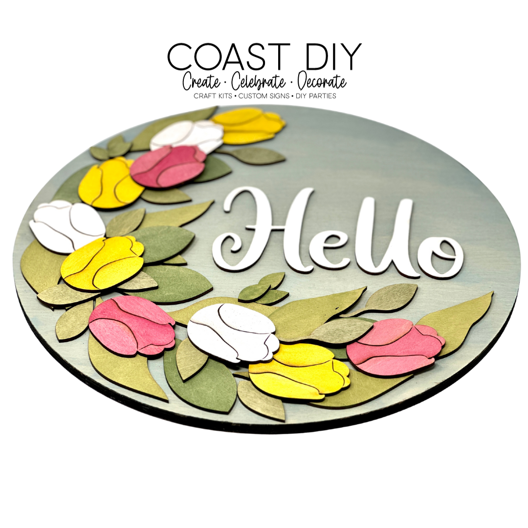 Hello Tulips Round Sign