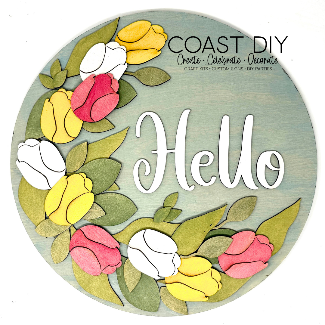 Hello Tulips Round Sign