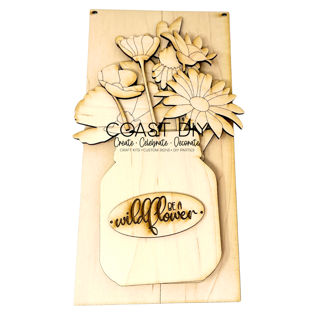 Wildflower Mason Jar Board Sign Craft Kit