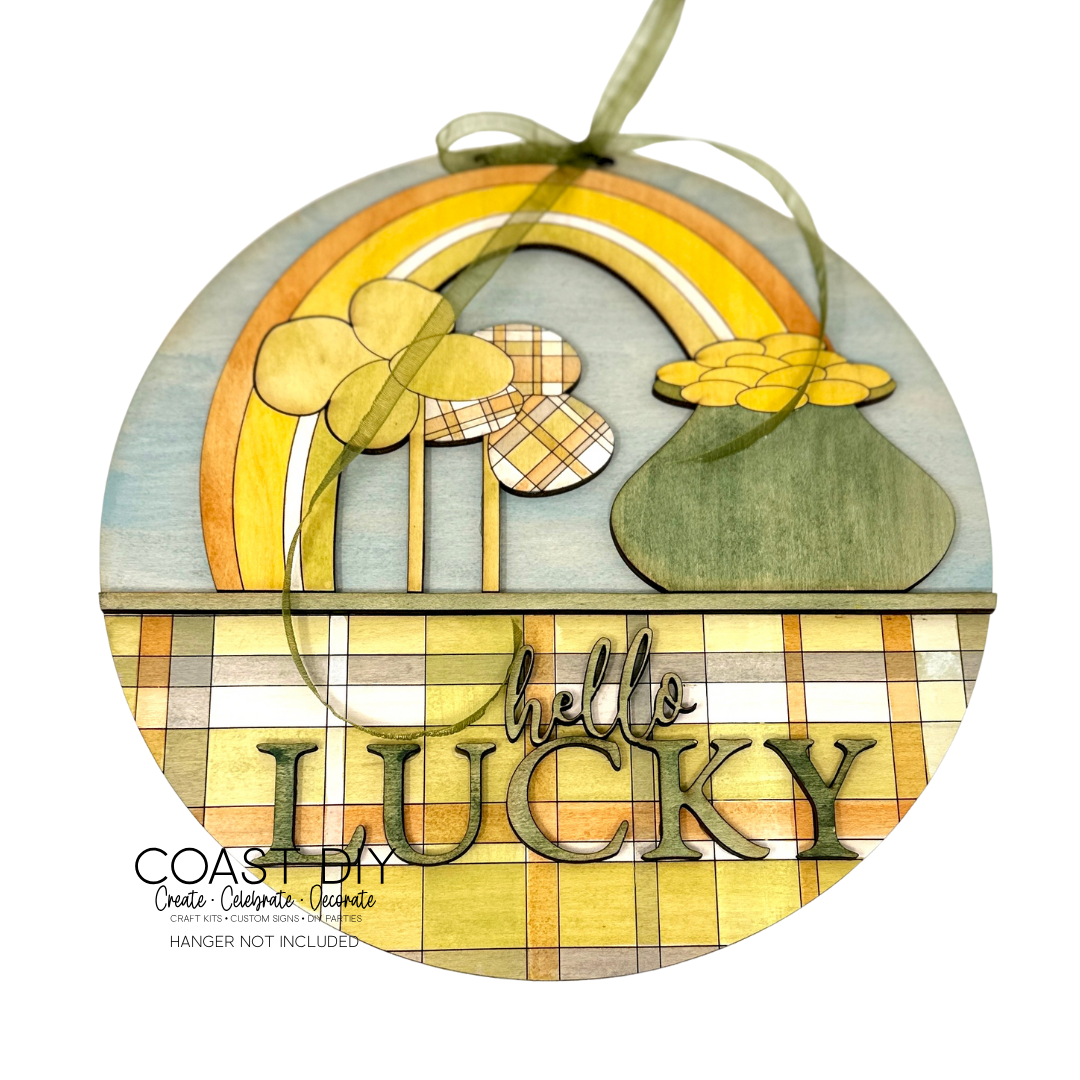 Hello Lucky Sign with stain complete craft kit