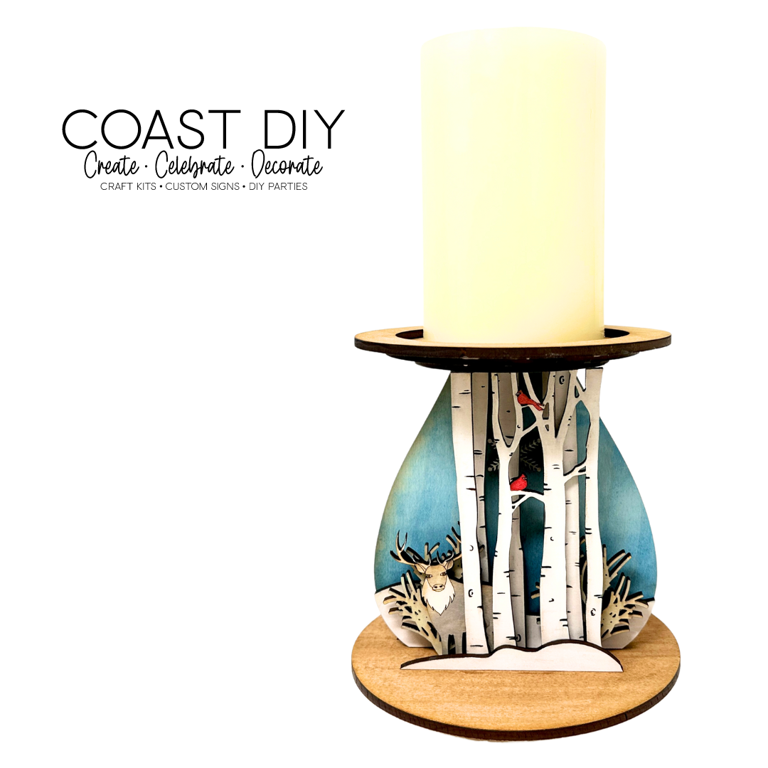 Birch Tree and Poinsettia Candle Holder