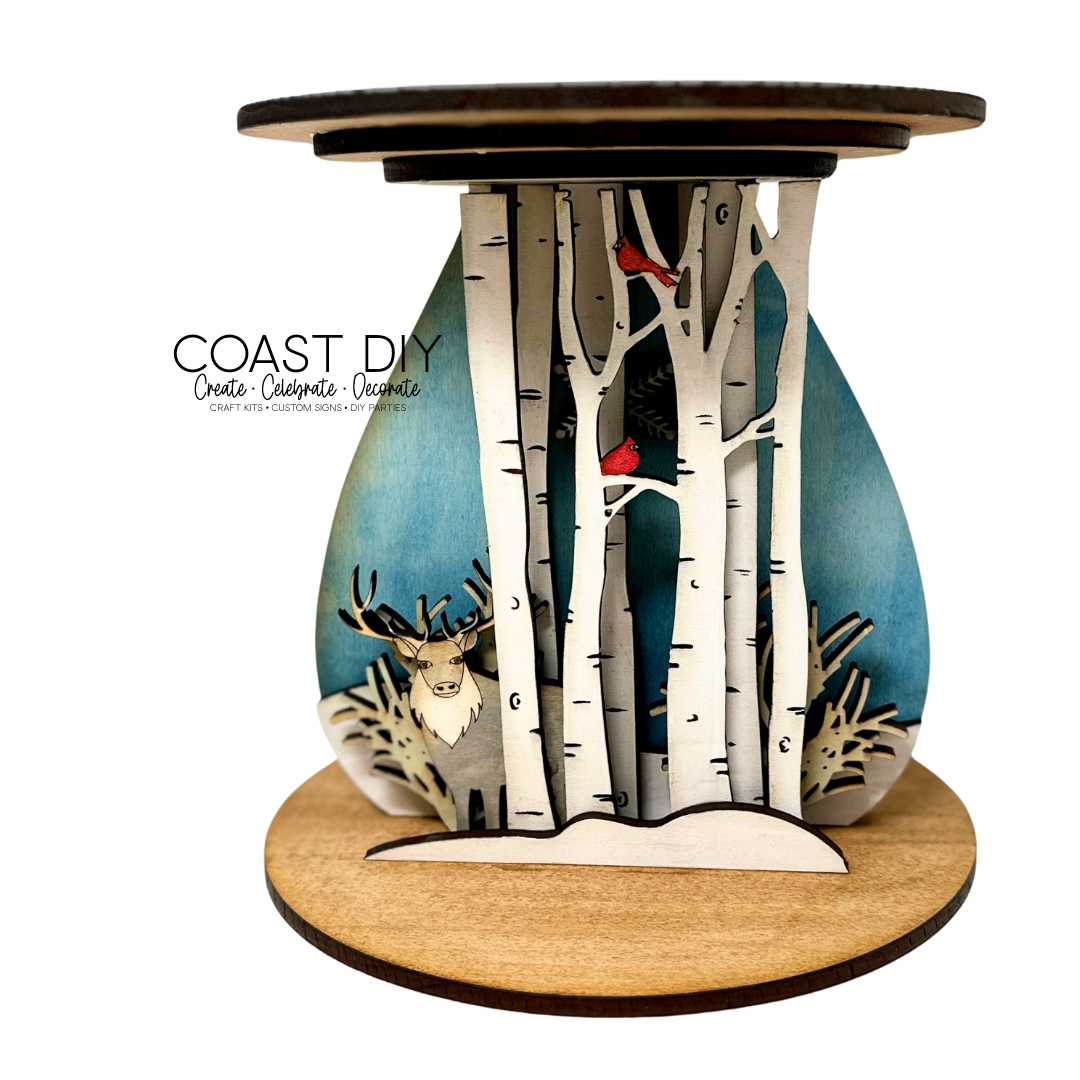 Birch Tree and Poinsettia Candle Holder