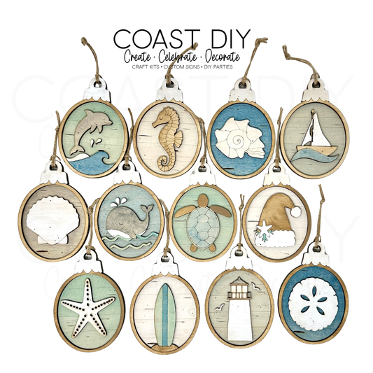 Coastal Woodgrain Oval Ornaments Craft Kit