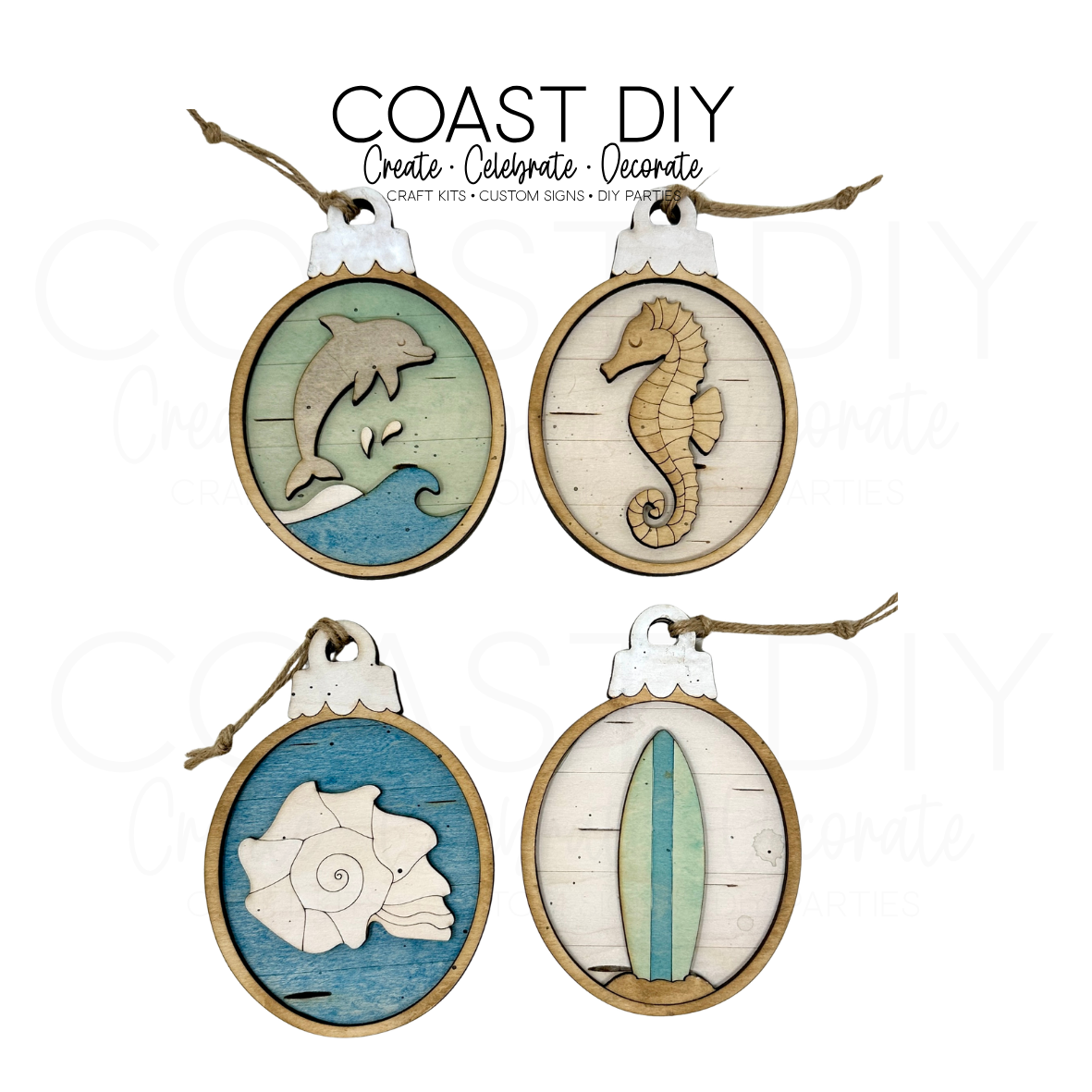Coastal Woodgrain Oval Ornaments Craft Kit