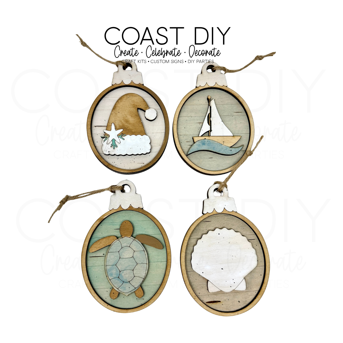 Coastal Woodgrain Oval Ornaments Craft Kit
