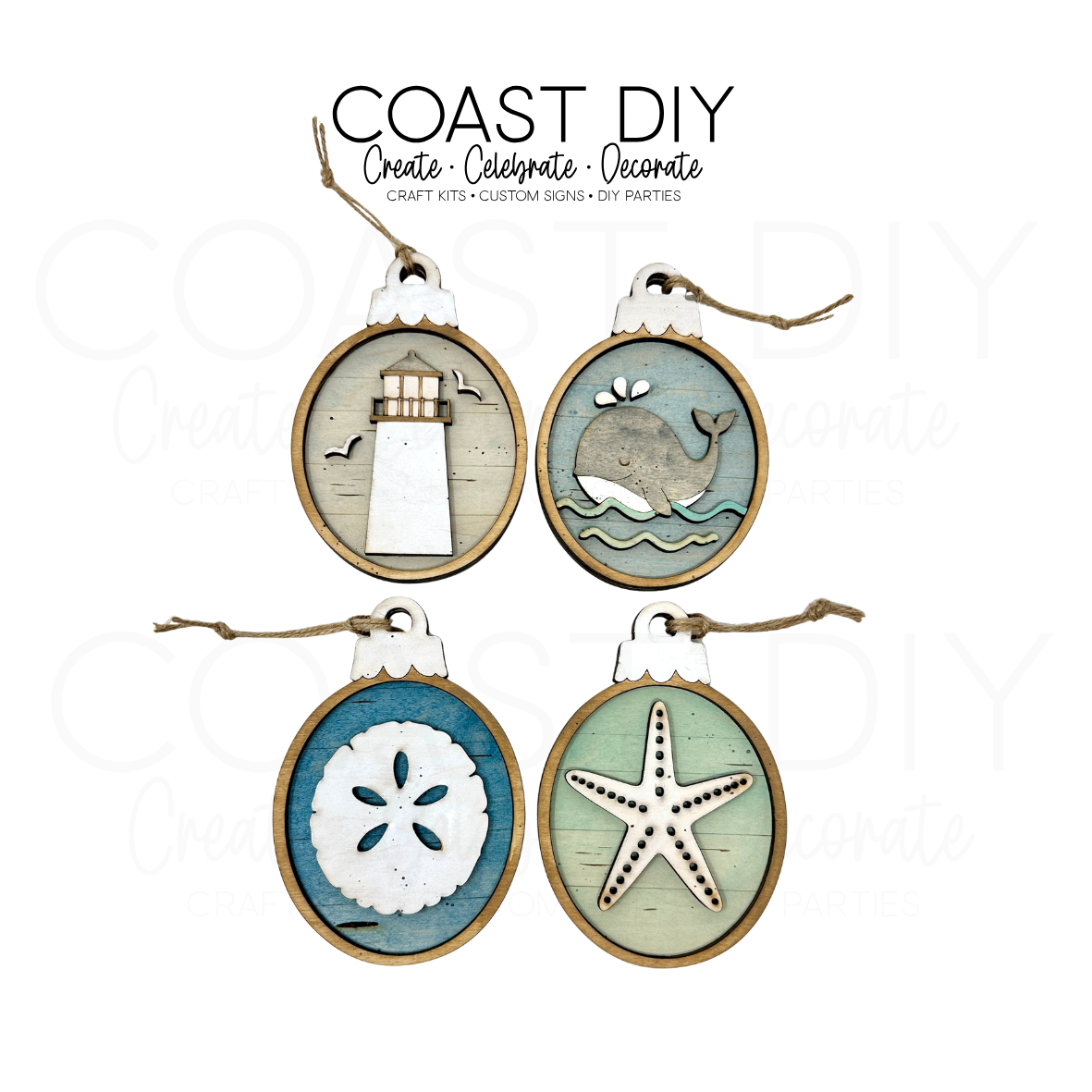 Coastal Woodgrain Oval Ornaments Craft Kit