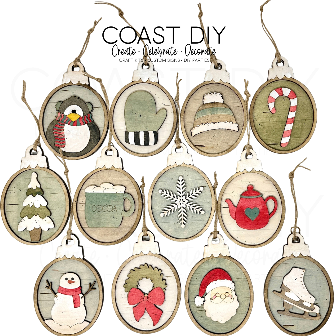 Cozy Christmas Woodgrain Oval Ornaments Craft Kit