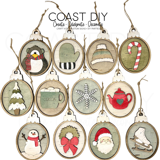 Cozy Christmas Woodgrain Oval Ornaments Craft Kit