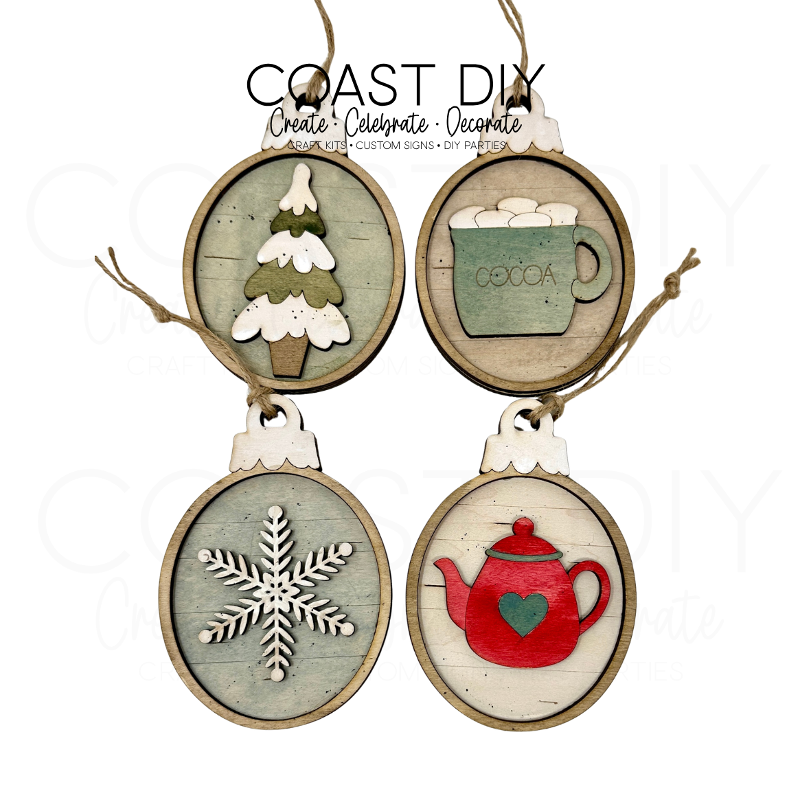 Cozy Christmas Woodgrain Oval Ornaments Craft Kit
