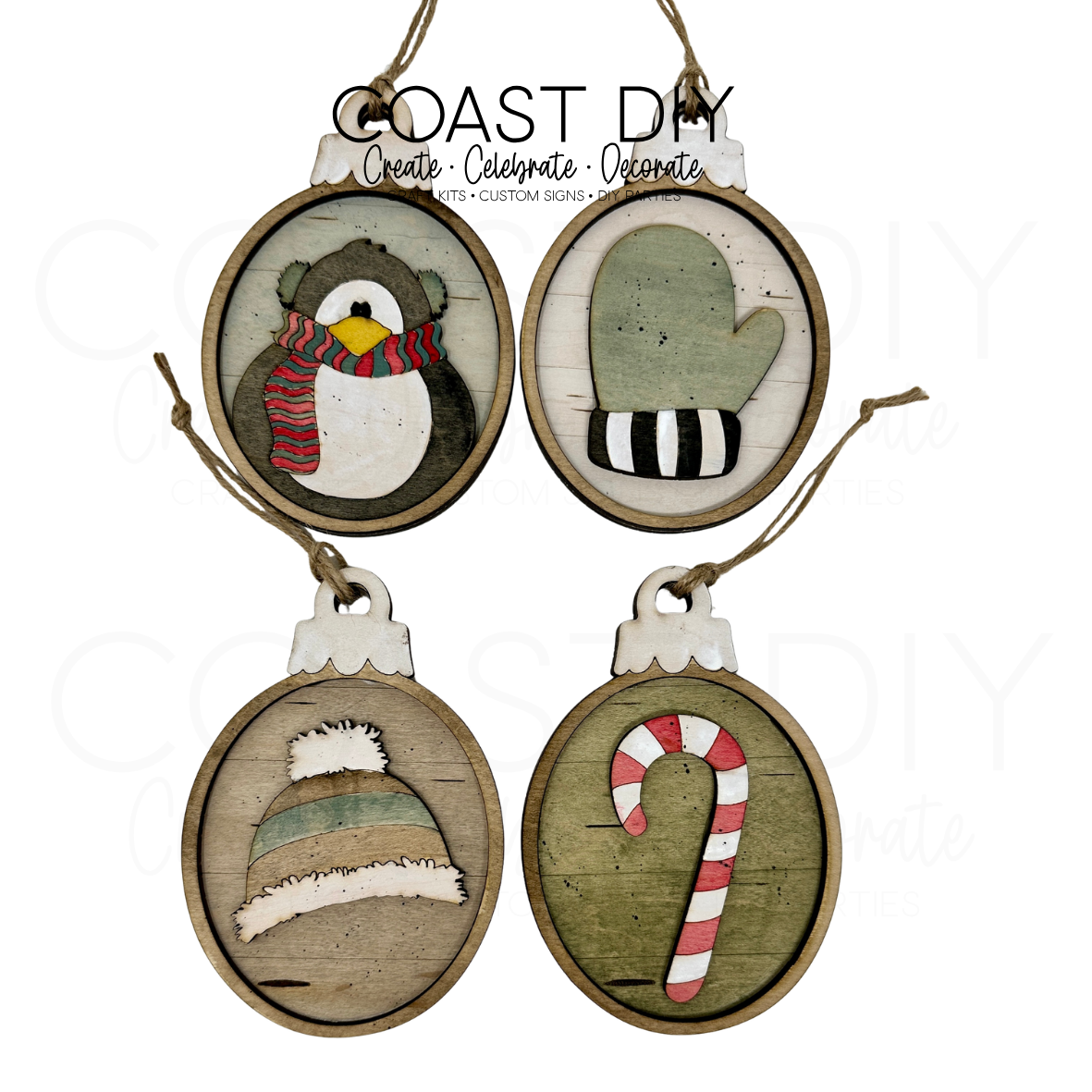 Cozy Christmas Woodgrain Oval Ornaments Craft Kit