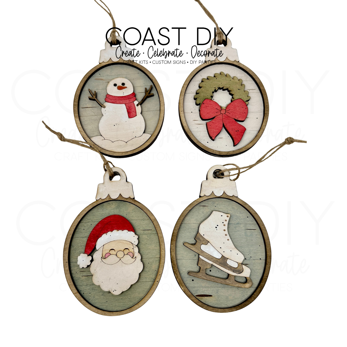 Cozy Christmas Woodgrain Oval Ornaments Craft Kit