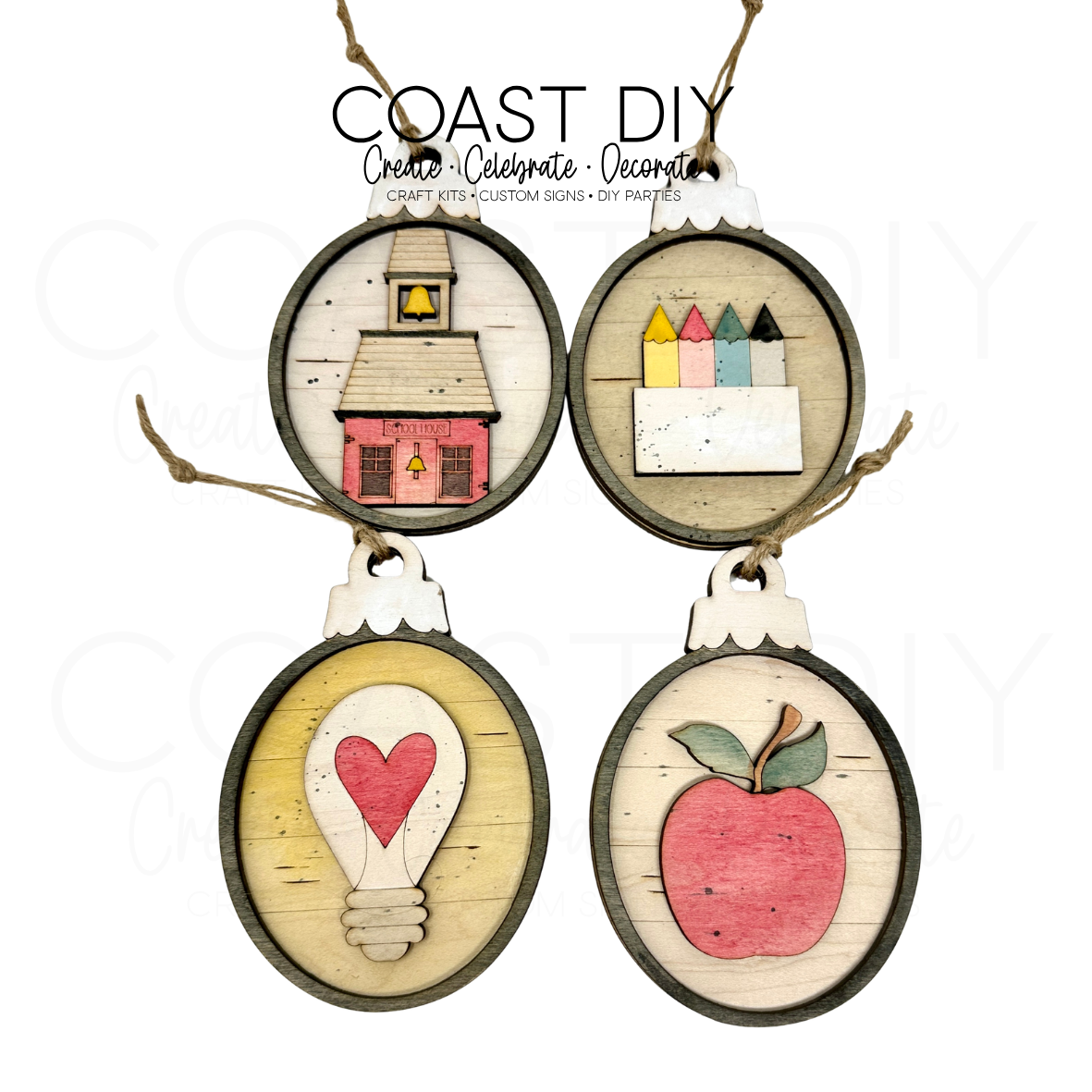 Teacher/School Woodgrain Oval Ornaments Craft Kit