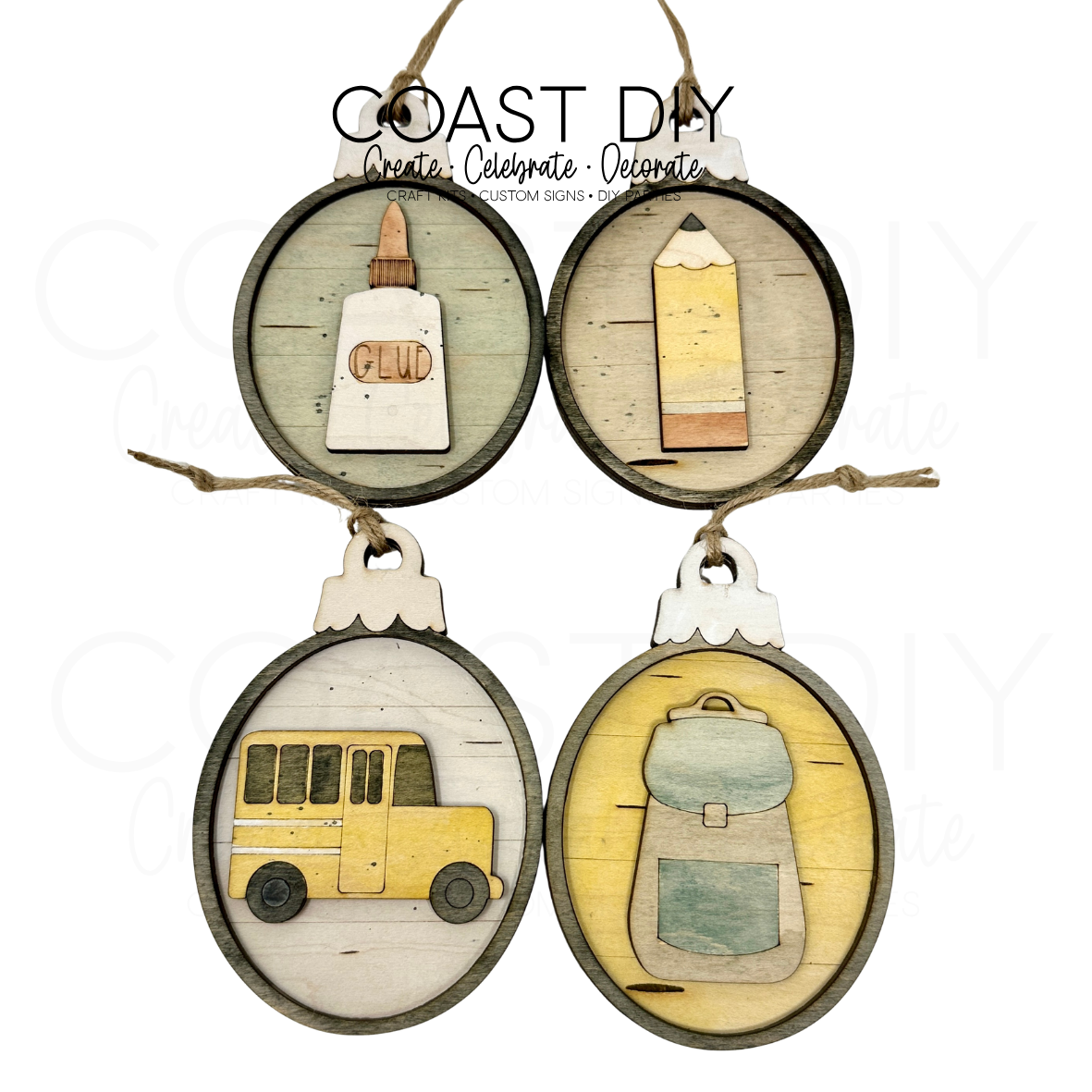 Teacher/School Woodgrain Oval Ornaments Craft Kit