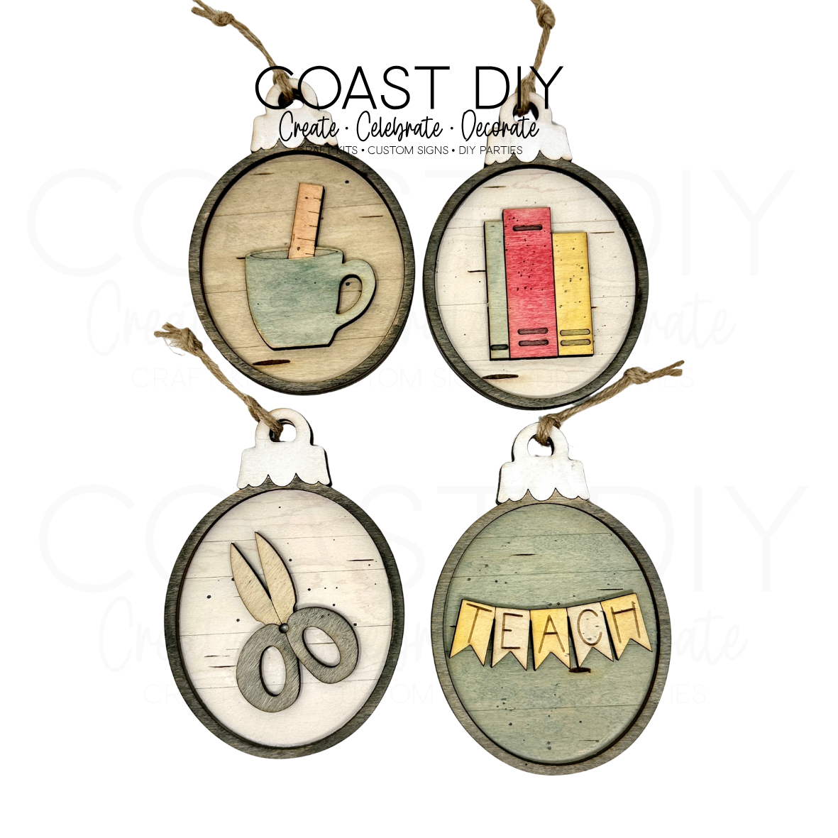 Teacher/School Woodgrain Oval Ornaments Craft Kit
