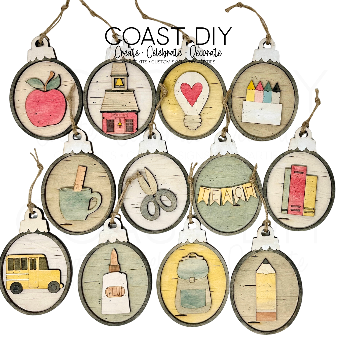 Teacher/School Woodgrain Oval Ornaments Craft Kit