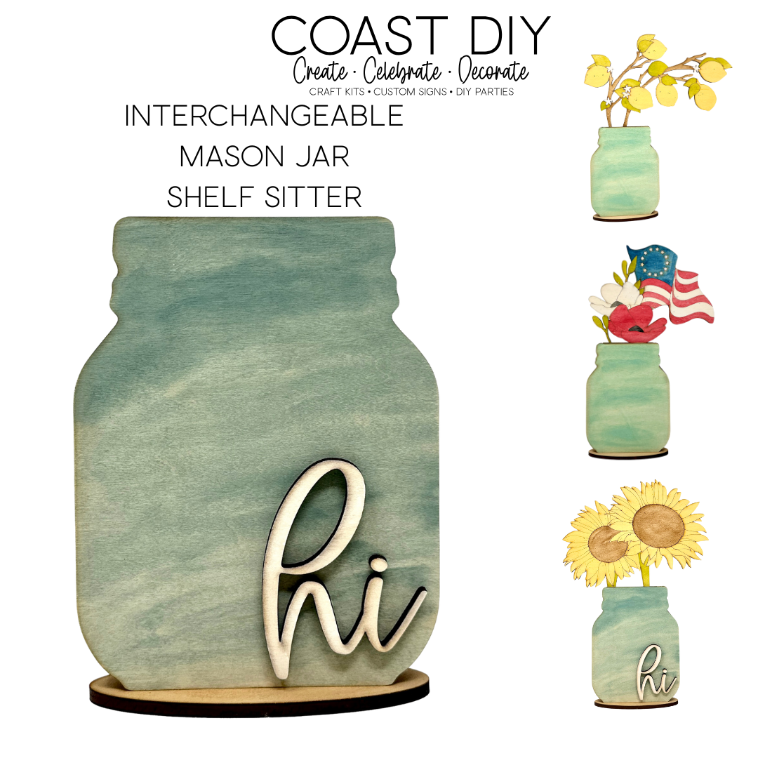 Interchangeable Mason Jar 18" Round Sign OR Shelf Sitter Craft Kit