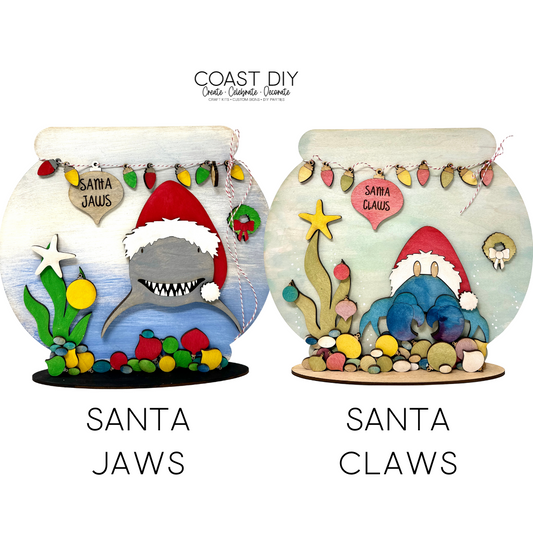 Santa Claws or Santa Jaws Christmas Scene Shelf Sitter