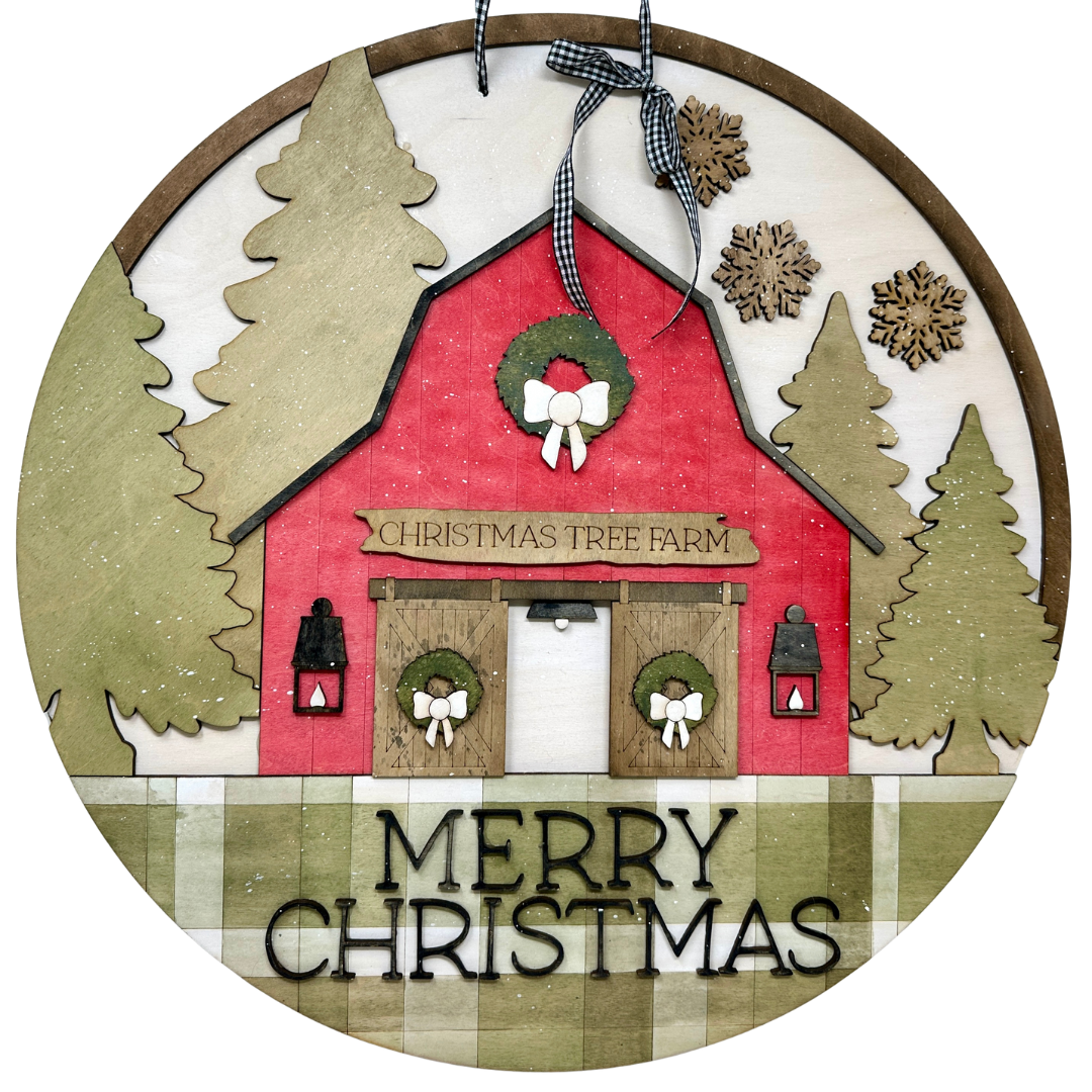Tree Farm Merry Christmas Round Sign Craft Kit