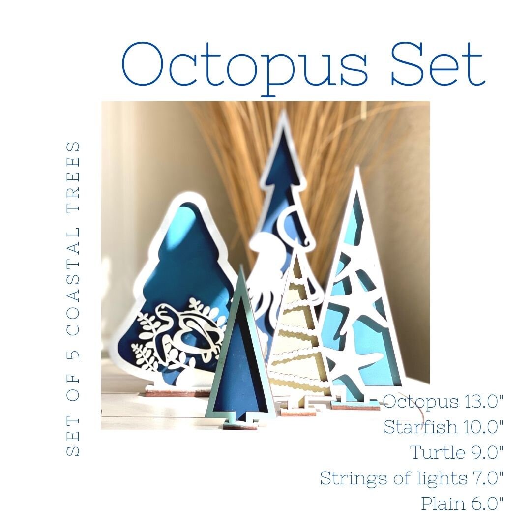 Coastal Tree Farm DIY Kit|Wood Blanks|Standing Trees|Striped|Starfish|Coral|Turtle|Jellyfish|Wave|Flamingo